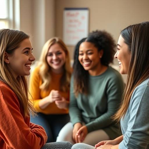 Alunos sorrindo e interagindo durante uma aula de atuaäão para iniciantes